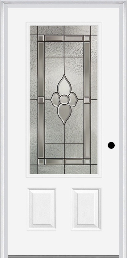MMI 3/4 Lite 2 Panel 3'0" X 6'8" Fiberglass Smooth Nouveau Brass, Nouveau Nickel, Or Nouveau Patina Decorative Glass Exterior Prehung Door 607